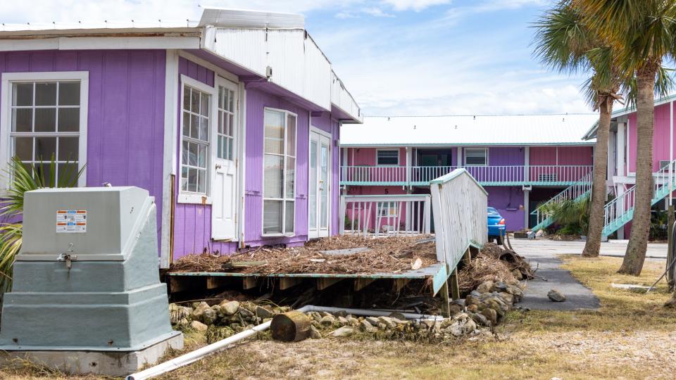 Cedar Key, Fl was damaged by wind and storm surge during Hurricane Idalia in August, 2023.