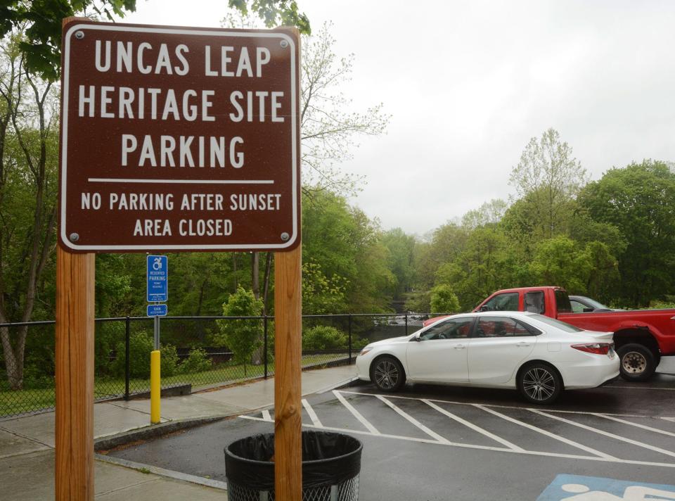 The Norwich Heritage Trail leads to Yantic Falls and its parking area in Norwich.