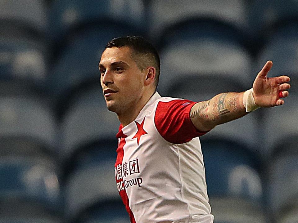 Slavia Prague’s Nicolae Stanciu celebrates after scoring (Getty Images)