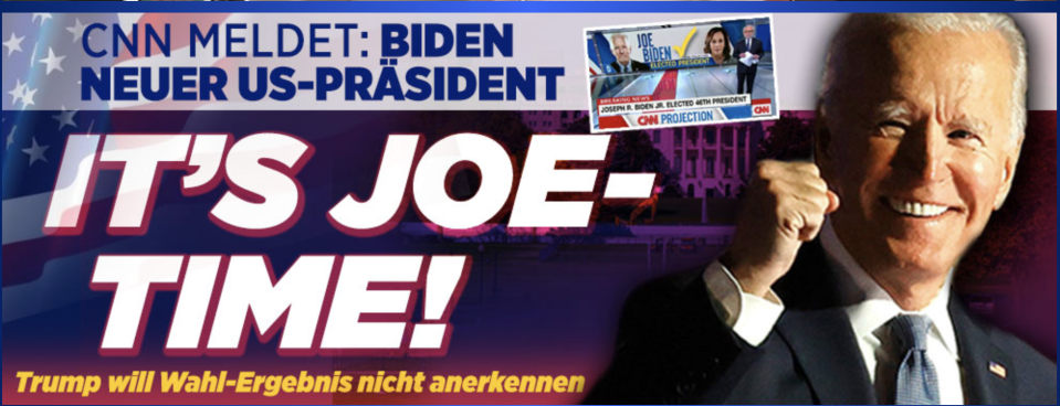 Bild says, 'It's Joe-Time! Trump refused to recognise the election result.' Credit: Das Bild