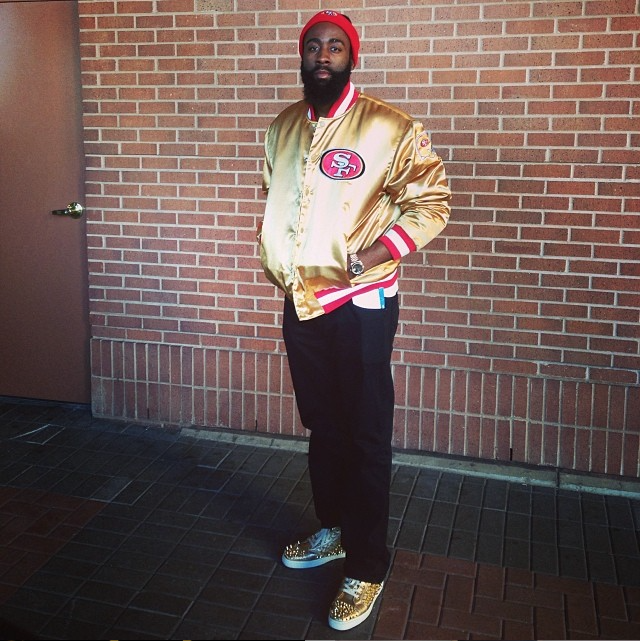 NBA star James Harden in a Starter jacket.