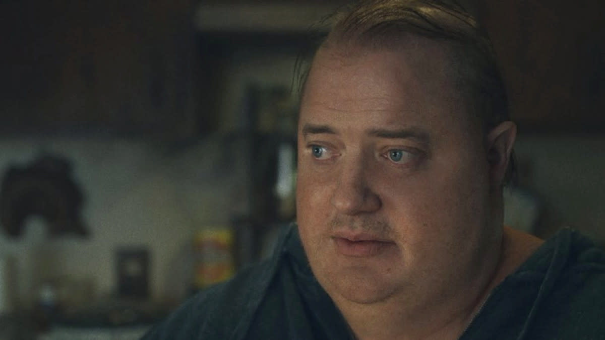 Brendan Fraser plays a reclusive, obese man in Darren Aronofsky drama The Whale. (A24)