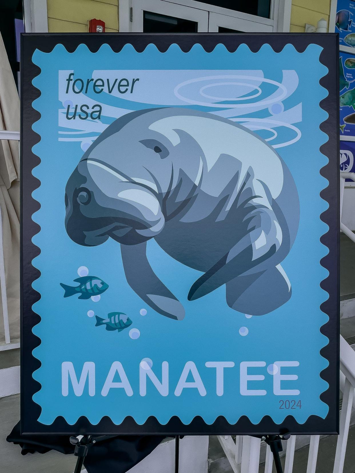 A new "Save Manatees" stamp was unveiled during a ceremony on Manatee Appreciation Day at Manatee Lagoon in West Palm Beach, Fla., on March 27, 2024. The stamp is the result of a collaborative effort between Manatee Lagoon with the United States Postal Service.