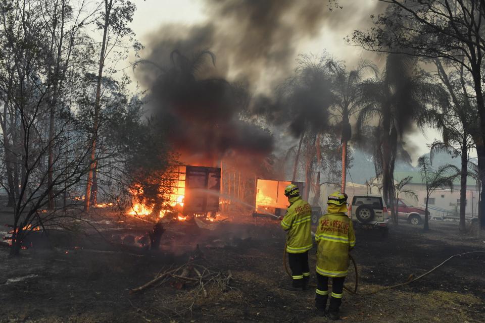 Fire and Rescue NSW responds to a bushfire burning out of control at Hillville on the Mid North Coast of NSW.