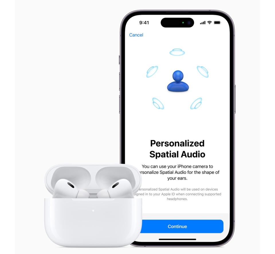 Apple has added Personalized Spatial Audio to the AirPods Pros, making audio sound slightly fuller, but not wildly better than standard spatial audio. (Image: Apple)