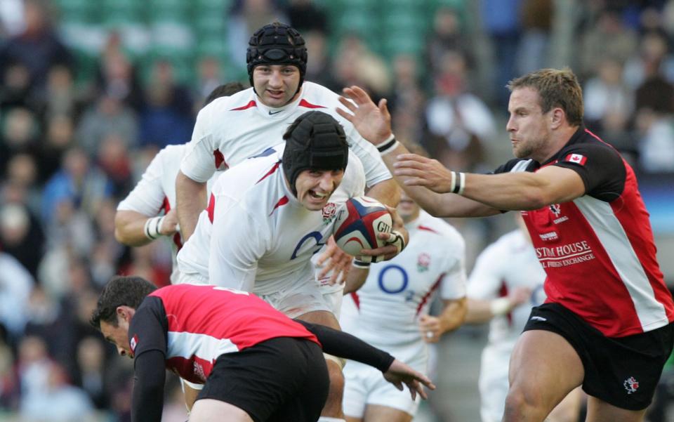 Danny Grewcock is supported by Steve Borthwick during England's victory over Canada in 2004 - Australia wanted him, England got him: Why the world of rugby loves Steve Borthwick