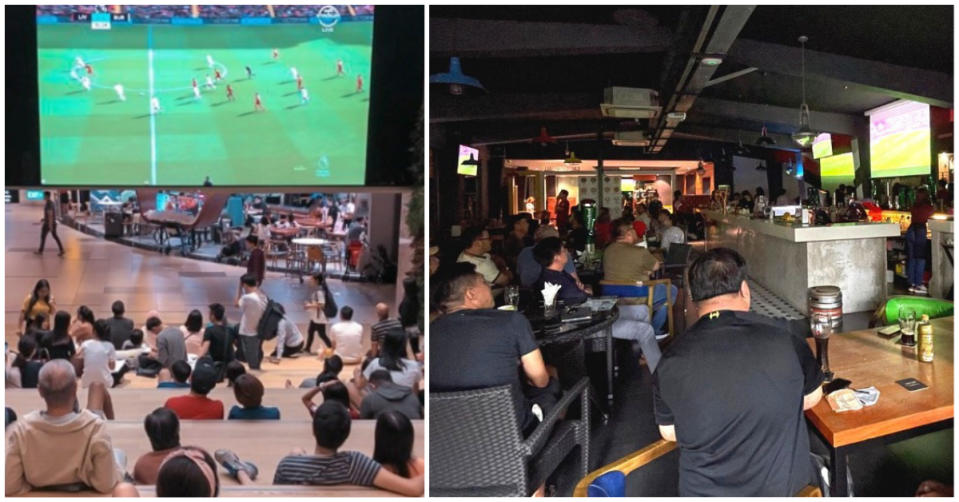 Singapore residents can catch the 2022 Fifa World Cup live screenings in places such as St3ps are Changi Airport Terminal 3 (left) and Cafe Football Singapore. (PHOTO: Changi Airport/Cafe Football Singapore)