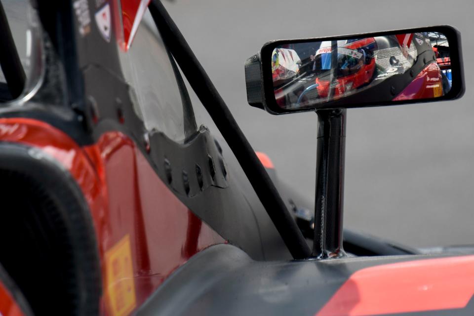 Rahal Letterman Lanigan Racing driver Christian Lundgaard (45) sits in his car Saturday, May 13, 2023, ahead of the start of the GMR Grand Prix at Indianapolis Motor Speedway.
