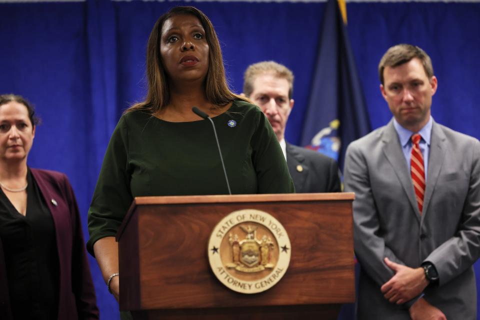 New York Attorney General Letitia James disputes the Trump Organization’s property valuations. <a href="https://www.gettyimages.com/detail/news-photo/attorney-general-letitia-james-speaks-during-a-press-news-photo/1425942800?adppopup=true" rel="nofollow noopener" target="_blank" data-ylk="slk:Michael M. Santiago/Getty Images;elm:context_link;itc:0;sec:content-canvas" class="link ">Michael M. Santiago/Getty Images</a>