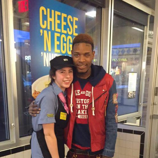 <p>Another rapper fond of Waffle House? Fetty Wap! The “Trap Queen” singer made this employee’s day when he popped in for a meal but made time to take a pic. (Photo: Twitter) </p>