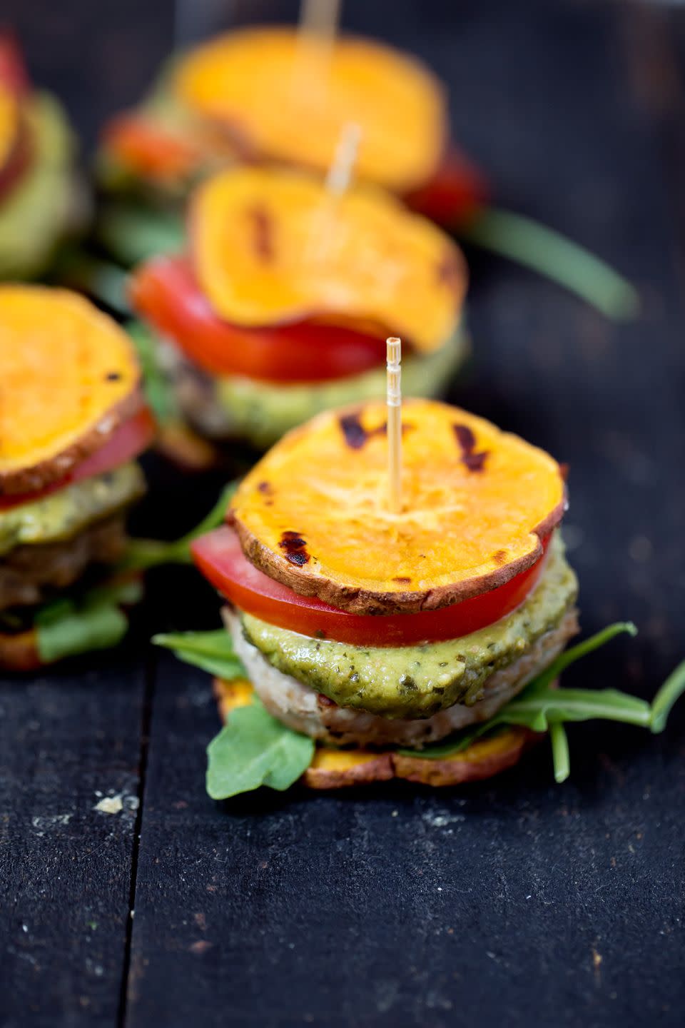 Pesto Turkey Burger Sliders on Sweet Potato Buns