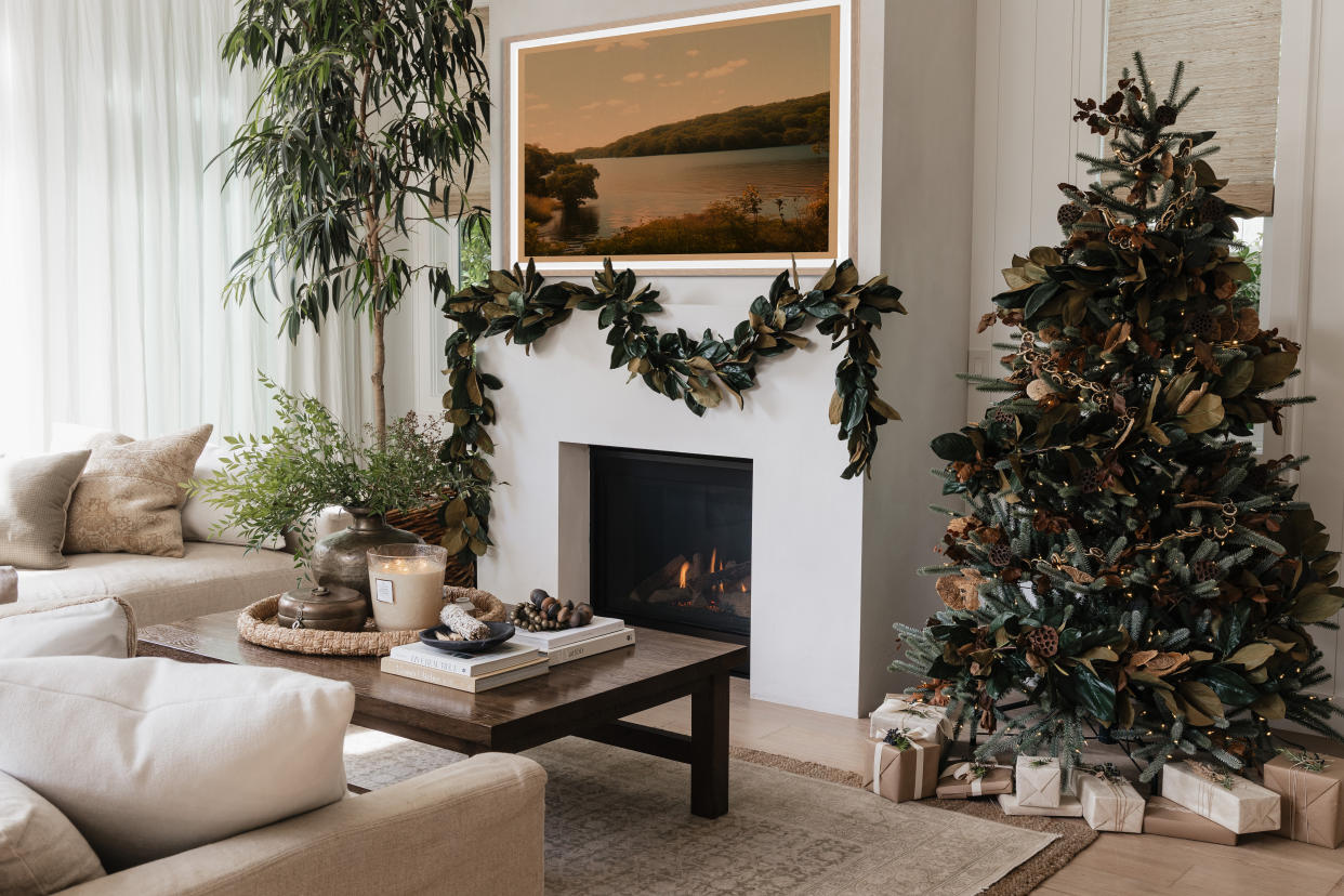  A modern living room decorated for christmas. 
