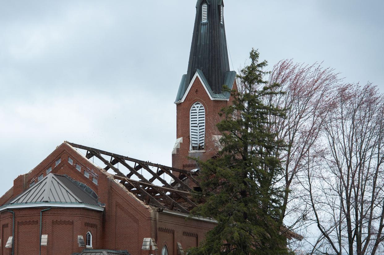 The National Weather Service says an EF-1 tornado likely struck the St. Joseph area of Vanderburgh County on March 3, causing damage. The roof of the St. Joseph Catholic Church was torn off during the storm.
