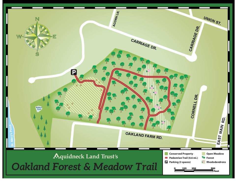 A map of the Oakland Forest & Meadow Trail in Portsmouth.