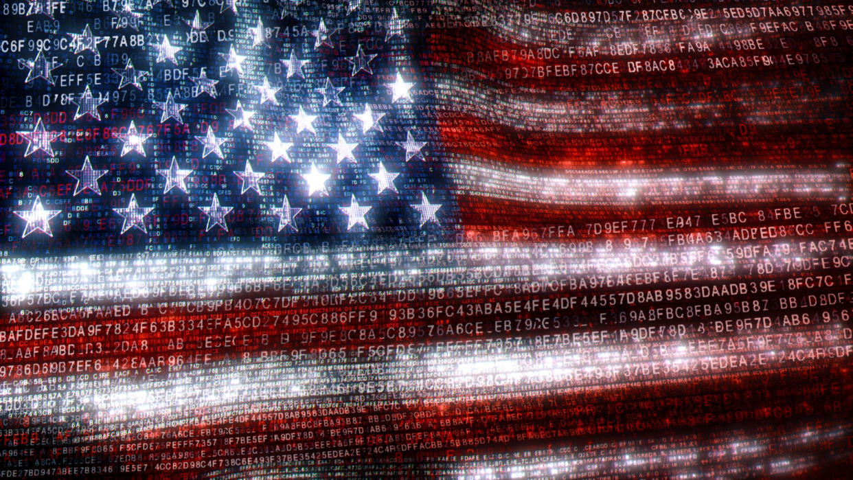  USA Stars and Stripes flag made of Computer Code . 