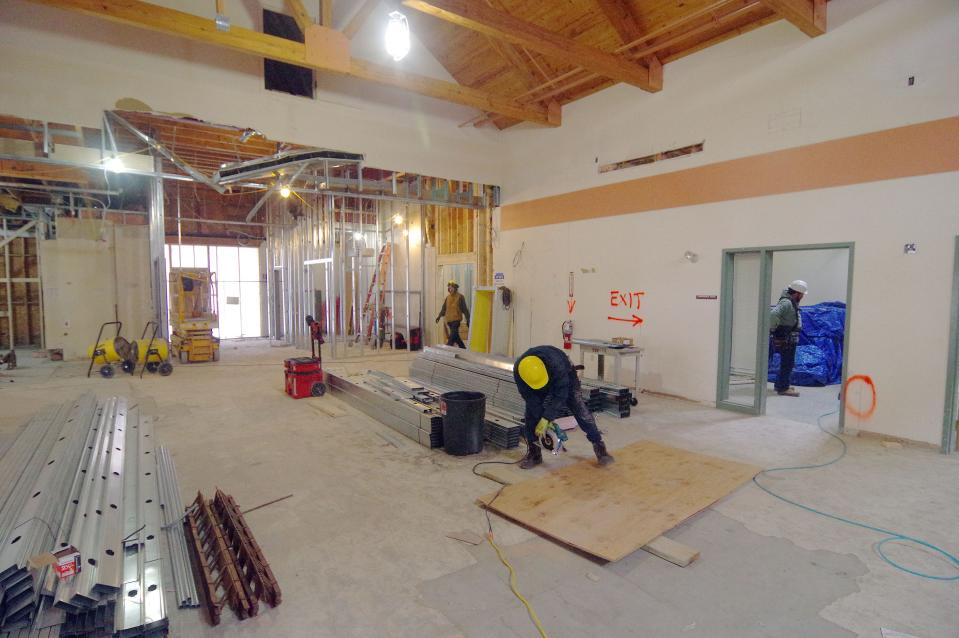 Construction continues at the senior center in Brockton on Friday, March 15, 2024. This room will be the new recreation area.