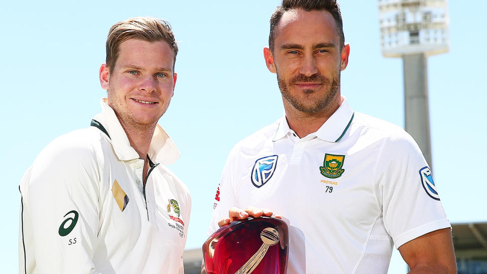 Steve Smith and Faf du Plessis, pictured here before Australia's Test series against South Africa in 2016. 