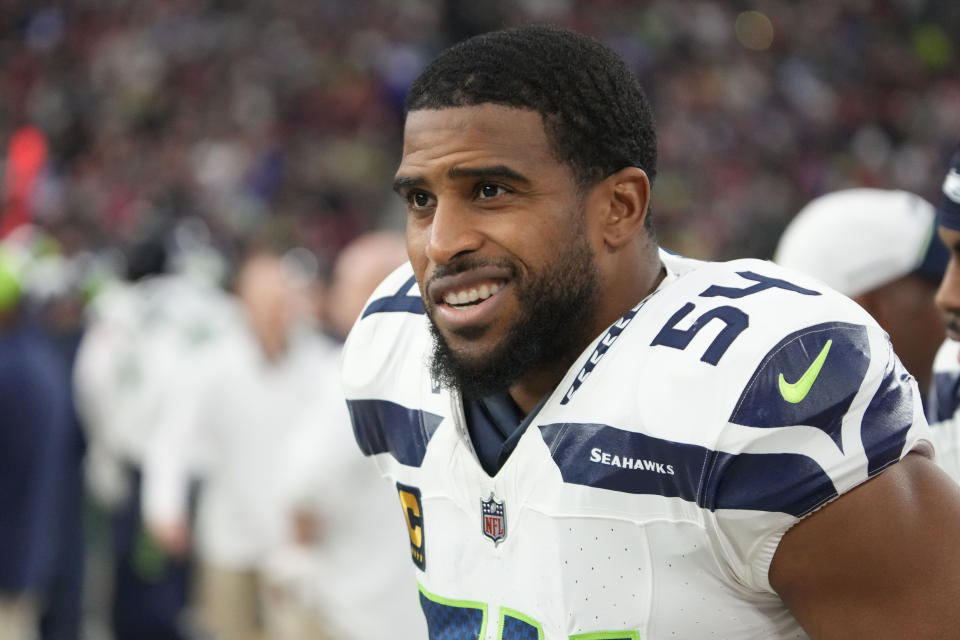 FILE - Seattle Seahawks linebacker Bobby Wagner (54) during the first half of an NFL football game against the Arizona Cardinals, Sunday, Jan. 8, 2024, in Glendale, Ariz. The Washington Commanders are making a big splash in free agency by signing Wagner. The six-time All-Pro linebacker agreed to terms on a one-year contract worth up to $8.5 million in guaranteed money, a person familiar with the deal tells The Associated Press. (AP Photo/Rick Scuteri, File)