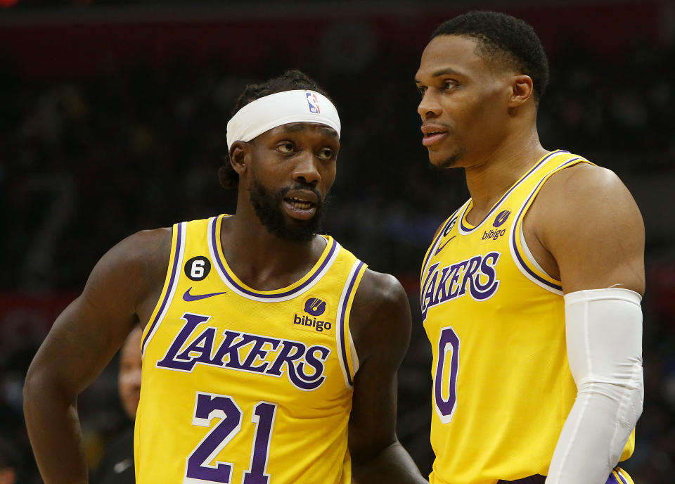 Patrick Beverley and Russell Westbrook could be in line for championship rings this season. (Luis Sinco/Los Angeles Times via Getty Images)