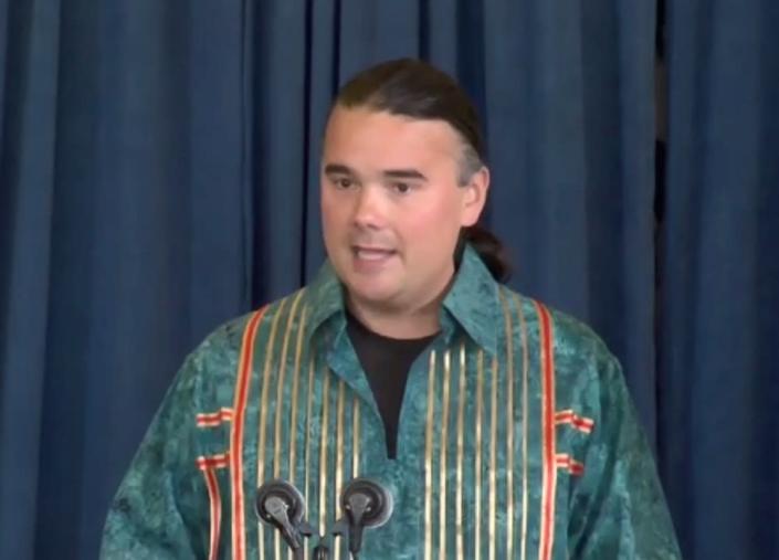 Assistant Secretary for Indian Affairs Bryan Newland at the press conference Wednesday, May 11, 2022. (Screenshot)