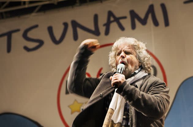 ROME, ITALY - FEBRUARY 22: Beppe Grillo, leader of the Five Star Movement, speaks with a supporter woman after his last political rally before the national election on February 22, 2013 in Rome in Italy. (Photo by Marco BULGARELLI/Gamma-Rapho via Getty Images) (Photo: Marco BULGARELLI via Getty Images)