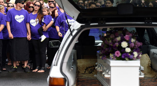 The tiny white coffin at Tiahleigh's funeral was surrounded by family and friends. Source: AAP.