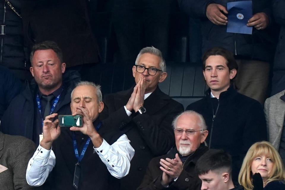 Gary Lineker was seen in the stands at Leicester after being taken off the air by the BBC (Mike Egerton/PA) (PA Wire)