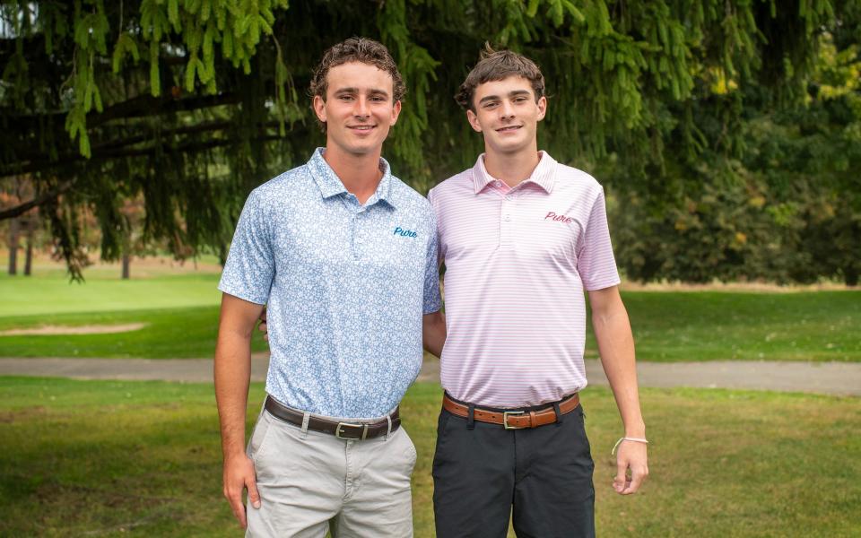 Brothers Ian Fowler, left, Will Fowler, a Maynard High School senior, recently started a company called Pure Golf Apparel.