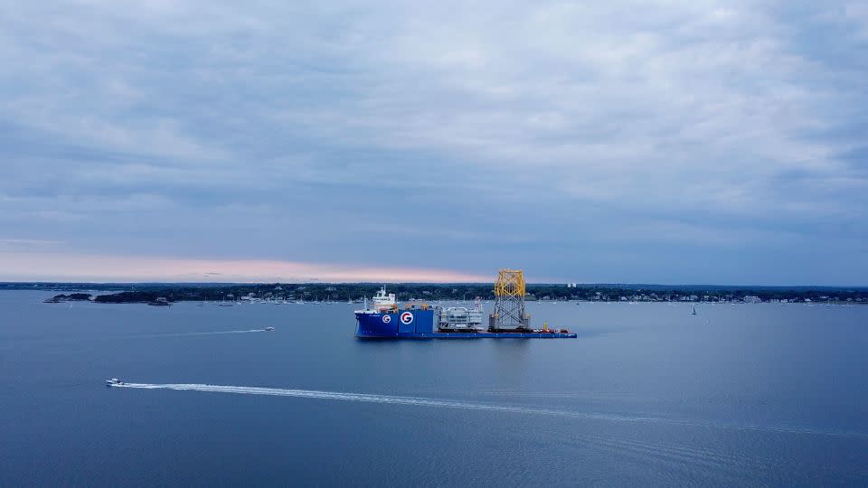 A vessel carrying components for the Vineyard Wind project off the coast of Massachusetts is anchored off Newport, Rhode Island on June 20.  - AP