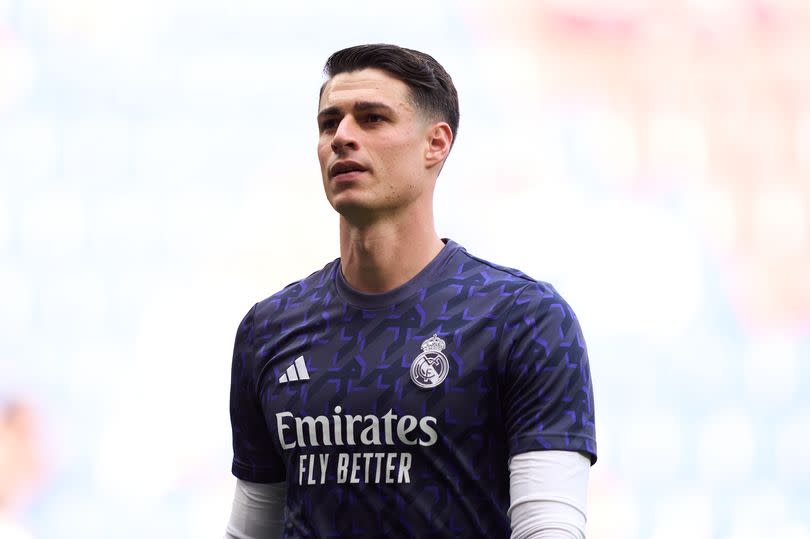 Kepa Arrizabalaga of Real Madrid warms up during the LaLiga EA Sports match between CA Osasuna and Real Madrid CF at Estadio El Sadar on March 16, 2024 in Pamplona, Spain.