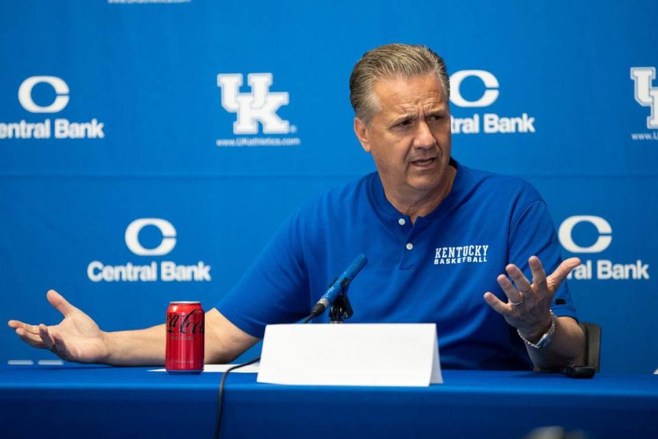 John Calipari speaks with reporters on June 30, his first press conference in more than three months following the end of Kentucky’s 2022-23 season.