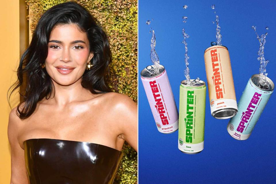 <p>Erik Pendzich/Shutterstock; Travis Rathbone</p> Kylie Jenner Announces New Canned Vodka Soda Line Called Sprinter