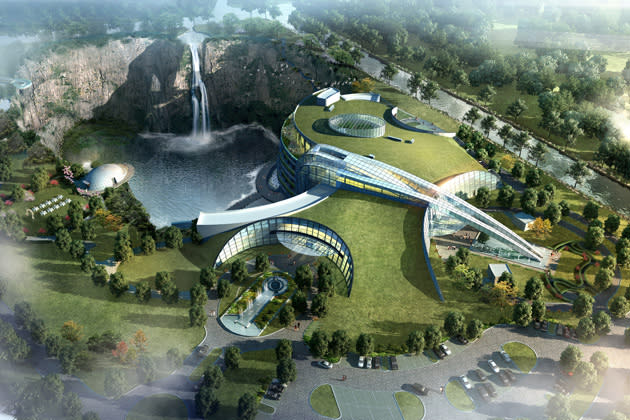 The design solution for the resort includes the use of green roofing and exploiting the site’s geothermal heat to generate electricity and heating.