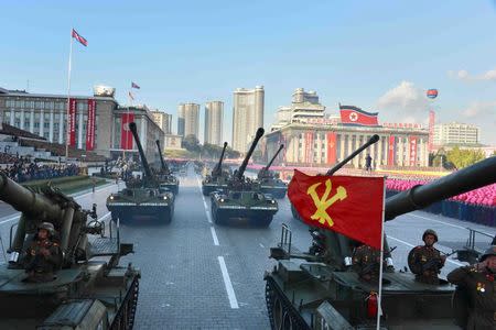North Korean military participate in the celebration of the 70th anniversary of the founding of the ruling Workers' Party of Korea, in this undated photo released by North Korea's Korean Central News Agency (KCNA) in Pyongyang on October 12, 2015. REUTERS/KCNA/File Photo