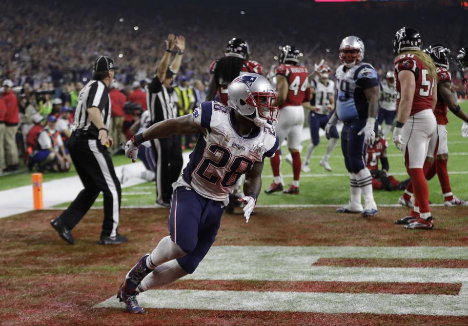 James White's game-winning touchdown was a great thing for Patriots fans and a terrible one for some bettors. (AP Photo/Elise Amendola)