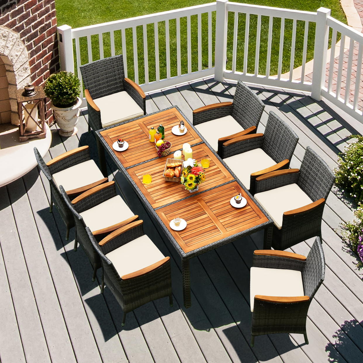 <p><a href="https://go.redirectingat.com?id=74968X1596630&url=https%3A%2F%2Fwww.walmart.com%2Fip%2FCostway-9PCS-Patio-Rattan-Dining-Set-Acacia-Wood-Table-Cushioned-Chair-Mix-Gray%2F466103193&sref=https%3A%2F%2Fwww.thepioneerwoman.com%2Fhome-lifestyle%2Fentertaining%2Fg43853952%2Fbest-walmart-patio-furniture%2F" rel="nofollow noopener" target="_blank" data-ylk="slk:Shop Now;elm:context_link;itc:0;sec:content-canvas" class="link rapid-noclick-resp">Shop Now</a></p><p>Costway Dining Set</p><p>walmart.com</p><p>$539.99</p><span class="copyright">Walmart</span>