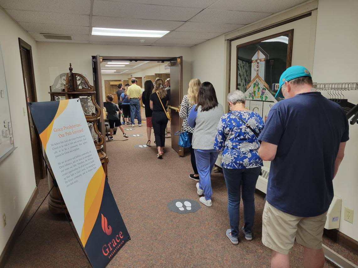 A steady stream of people voted at Grace Presbyterian Church on Douglas on Tuesday. The primary election includes a vote on a constitutional amendment on Kansas abortions.