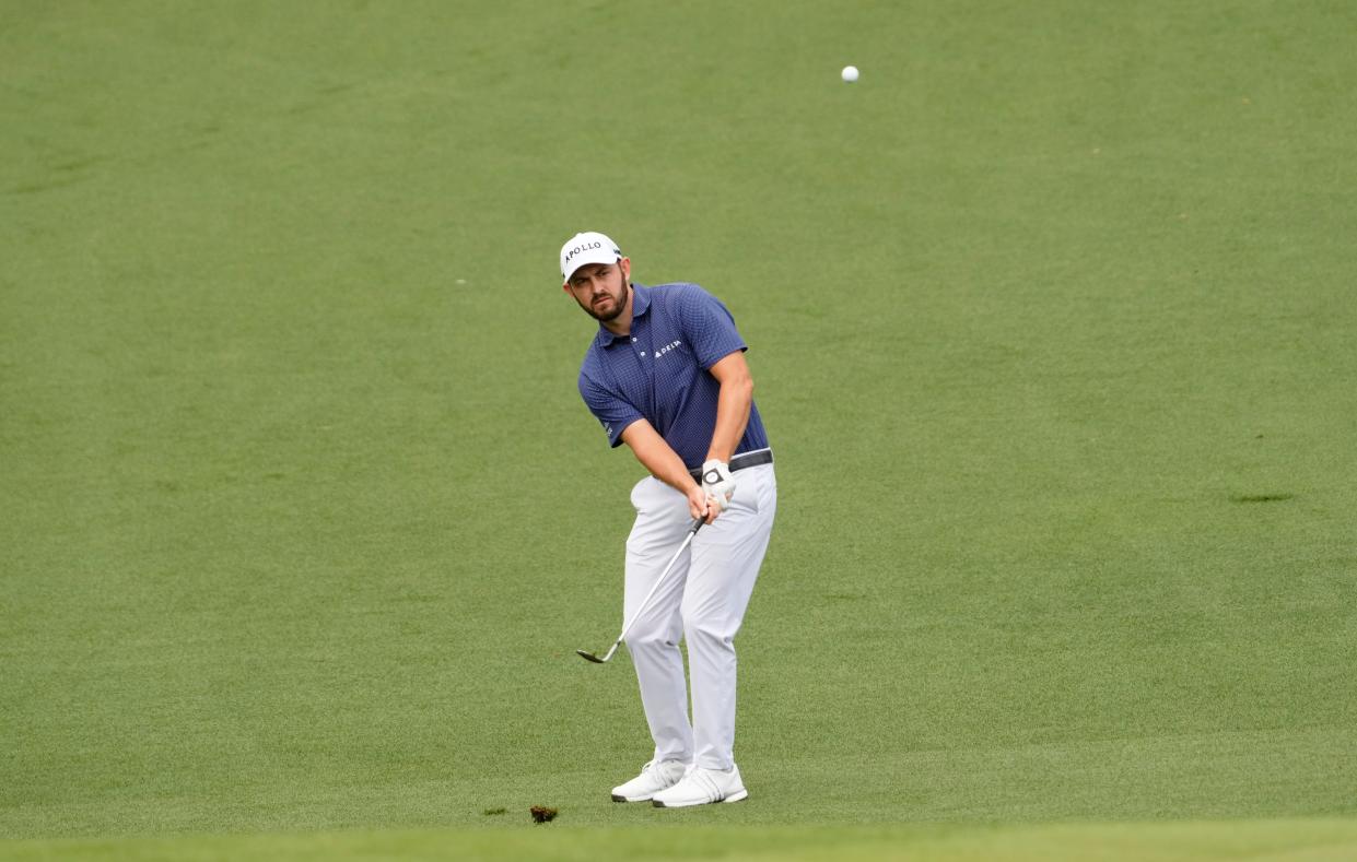 Patrick Cantlay chips onto the No. 2 green during the first round of the Masters Tournament in Augusta, Georgia, on April 11, 2024.