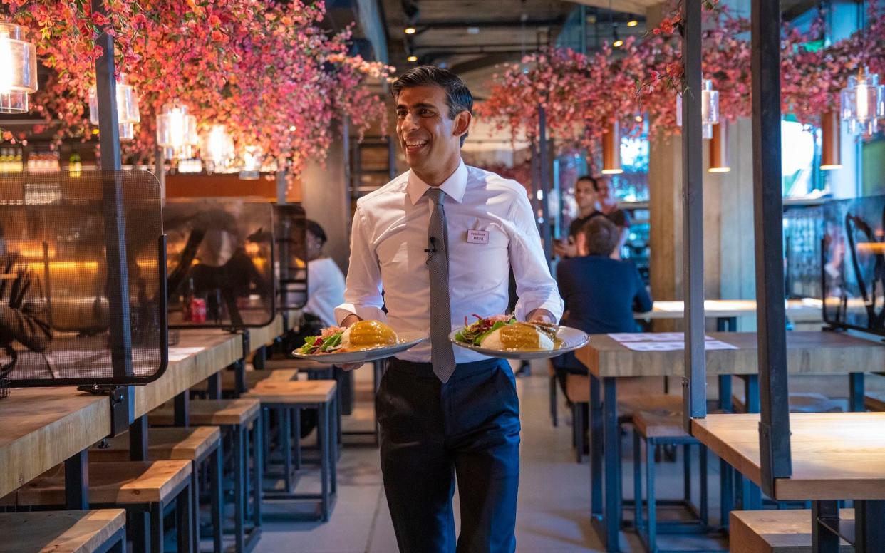 Rishi Sunak at the time of Eat Out to Help Out at Wagamama, one of the many restaurants to benefit from the programme