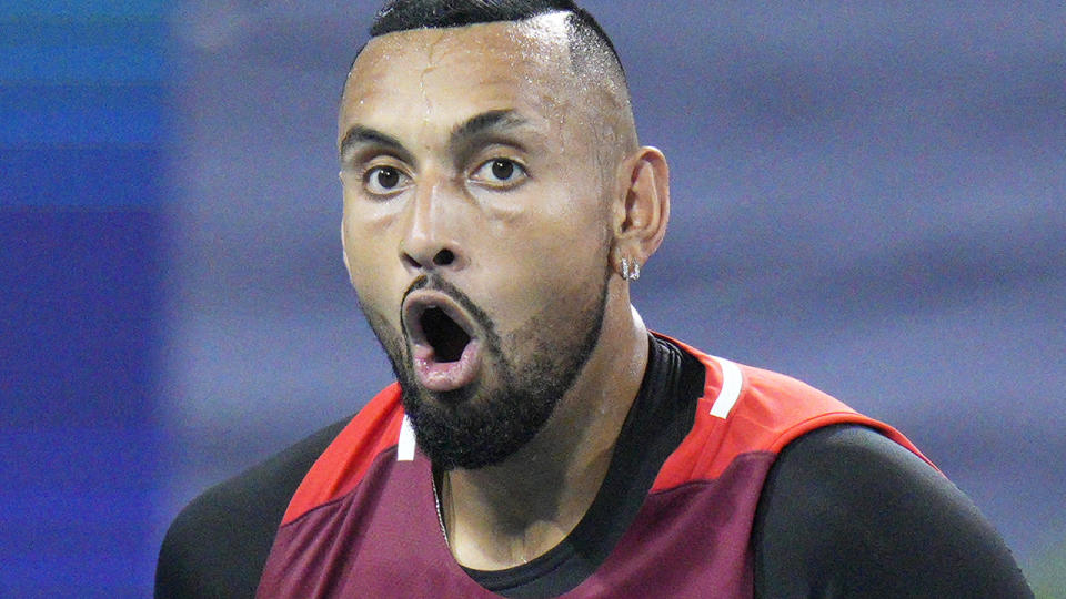 Nick Kyrgios required less than one hour to dispatch world No.7 Andrey Rublev at the Miami Open. (Photo by Mark Brown/Getty Images)