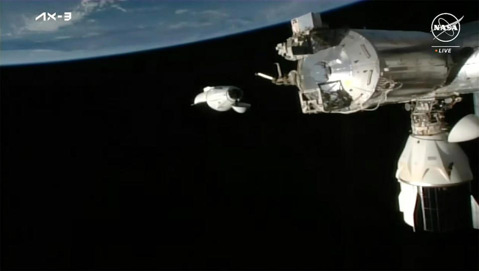 A camera on the International Space Station captures a stunning view of the departing Crew Dragon spacecraft against the backdrop of planet Earth. / Credit: NASA