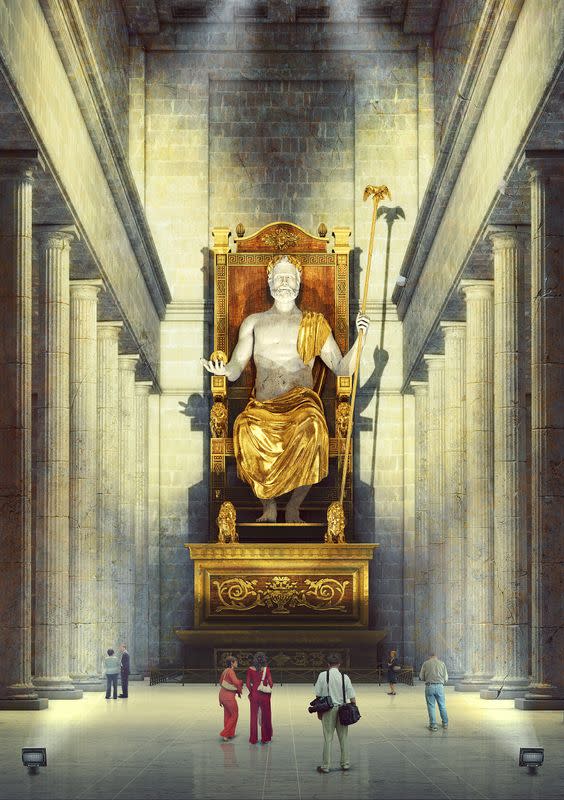 Estatua de Zeus de Olimpia. Ilustración de Evgeny Kazantsev, vía Pinterest