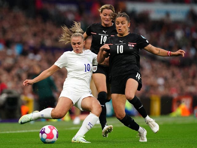 Georgia Stanway (left) was named player of the match on Wednesday (Martin Rickett/PA).