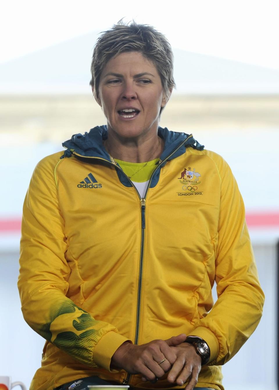 London 2012 Olympic athlete Natalie Cook speaks to the media after arriving at Sydney Airport Wednesday August 15, 2012 . (AAP Image/Mick Tsikas) NO ARCHIVING