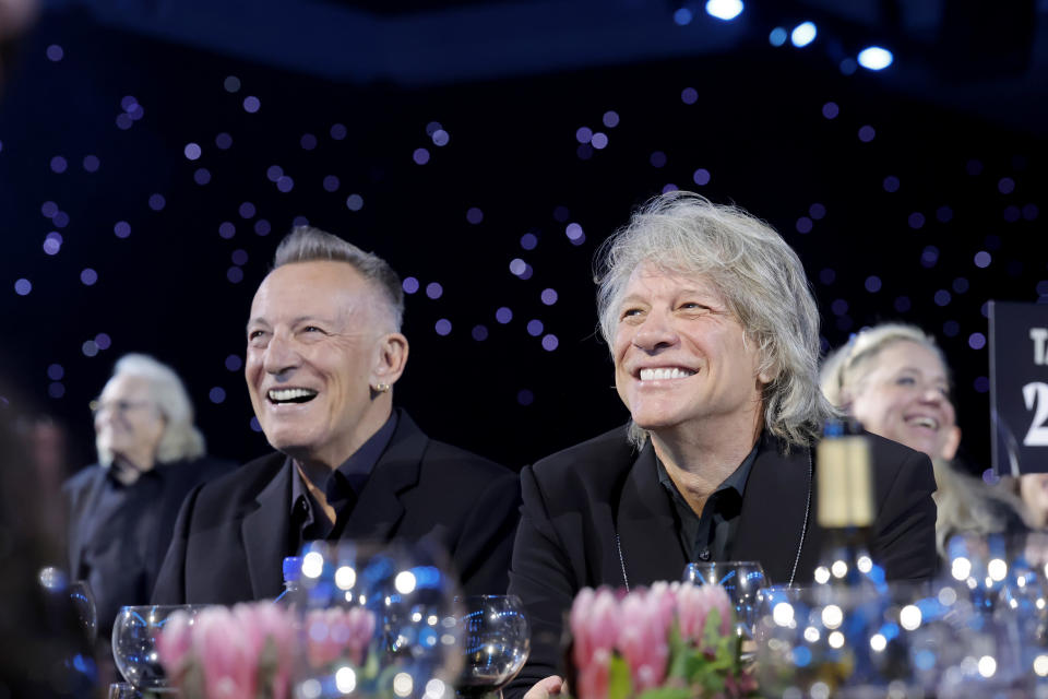 Bruce Springsteen and honoree Jon Bon Jovi at the 2024 MusiCares Person of the Year gala. 