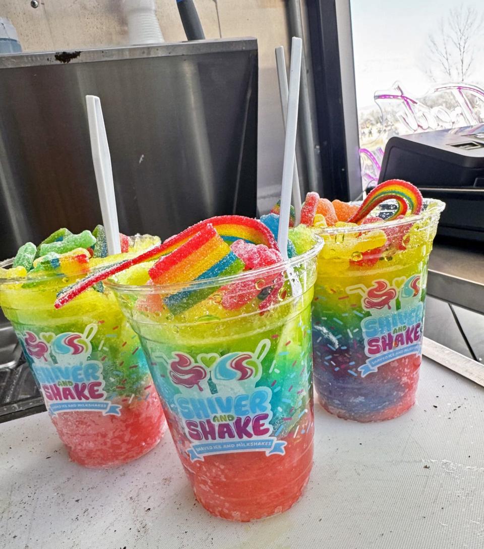 The "Sour Candy Man" shaved ice confection at Shiver and Shake.