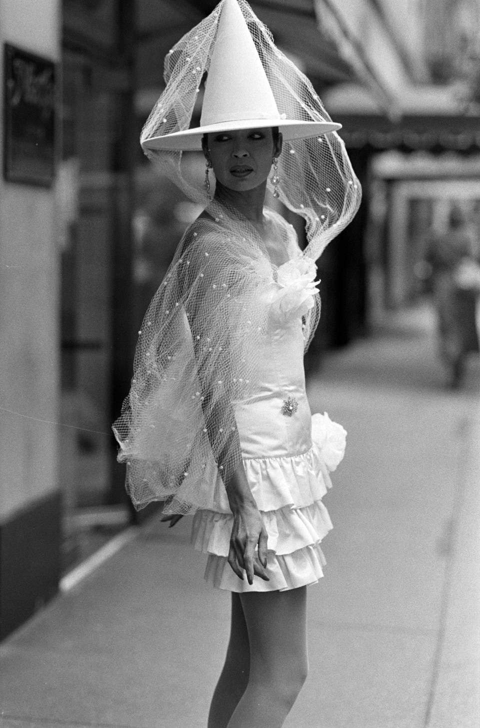 A model poses in a bridal ensemble from Patrick Kelly’s Made to Order for Martha, Inc., New York. - Credit: WWD