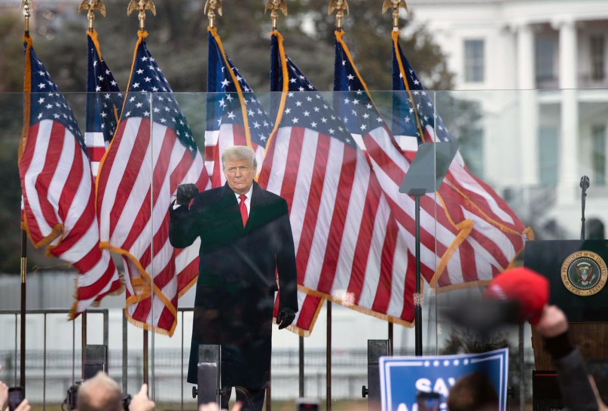 US President Donald Trump speaks to supporters from the Ellipse near the White House on Jan. 6, 2021, in Washington, D.C. <a href="https://www.gettyimages.com/detail/news-photo/president-donald-trump-speaks-to-supporters-from-the-news-photo/1230450752?adppopup=true" rel="nofollow noopener" target="_blank" data-ylk="slk:Brendan Smialowski/AFP via Getty Images;elm:context_link;itc:0;sec:content-canvas" class="link ">Brendan Smialowski/AFP via Getty Images</a>