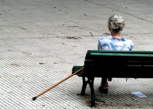 Old lady with walking stick