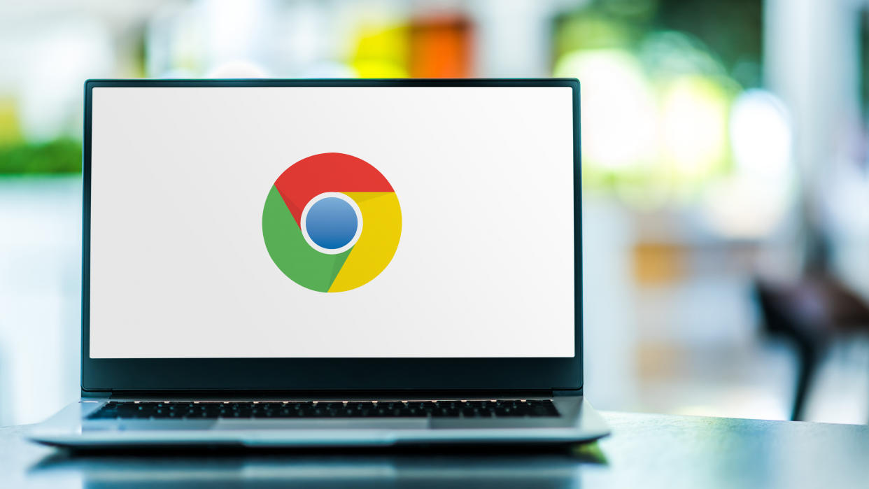  And image of the Google Chrome logo on a laptop. 